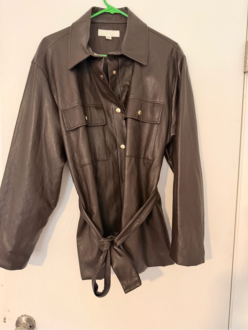 Zara Dark Brown Faux Leather Belted Utility Jacket - Picture 2 of 5